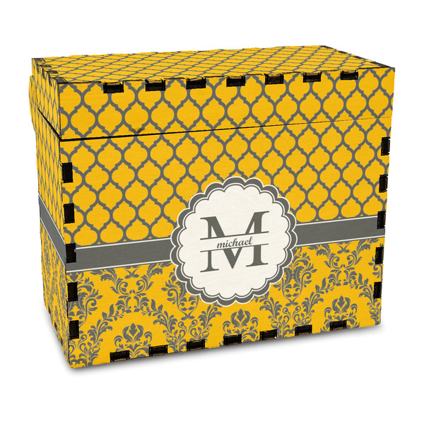 Custom Damask & Moroccan Wood Recipe Box - Full Color Print (Personalized)