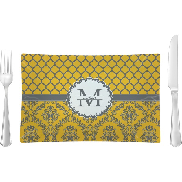 Custom Damask & Moroccan Glass Rectangular Lunch / Dinner Plate (Personalized)