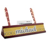 Damask & Moroccan Red Mahogany Nameplate with Business Card Holder (Personalized)