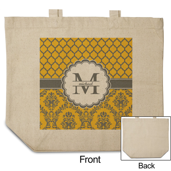Damask & Moroccan Reusable Cotton Grocery Bag - Front & Back View