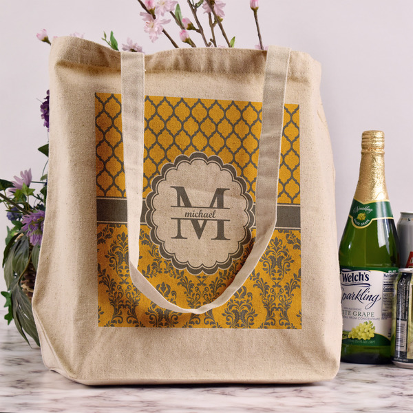 Damask & Moroccan Reusable Cotton Grocery Bag - In Context