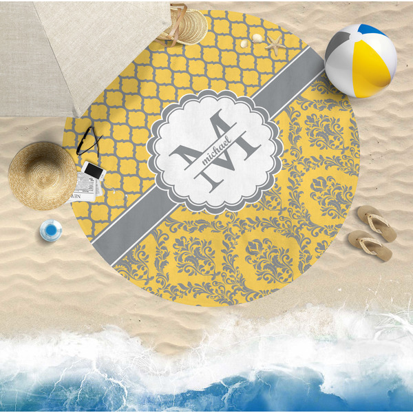 Damask & Moroccan Round Beach Towel Lifestyle