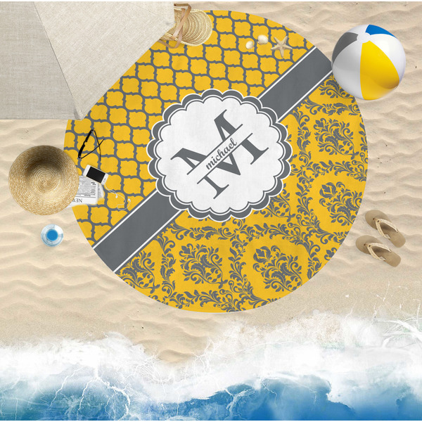 Damask & Moroccan Round Beach Towel Lifestyle