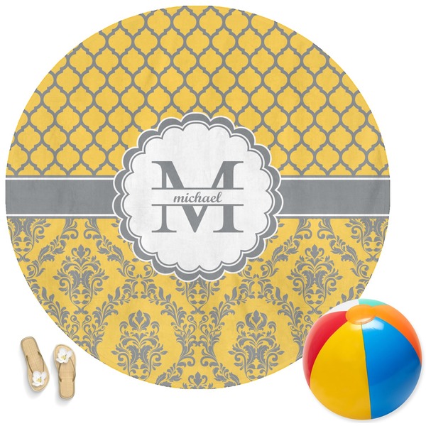 Custom Damask & Moroccan Round Beach Towel (Personalized)