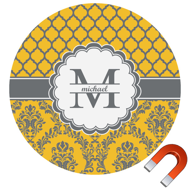 Custom Damask & Moroccan Round Car Magnet - 6" (Personalized)