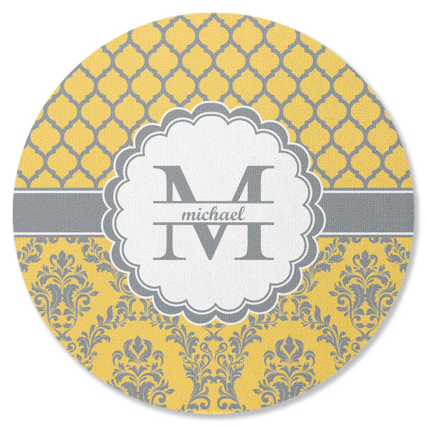 Custom Damask & Moroccan Round Rubber Backed Coaster (Personalized)