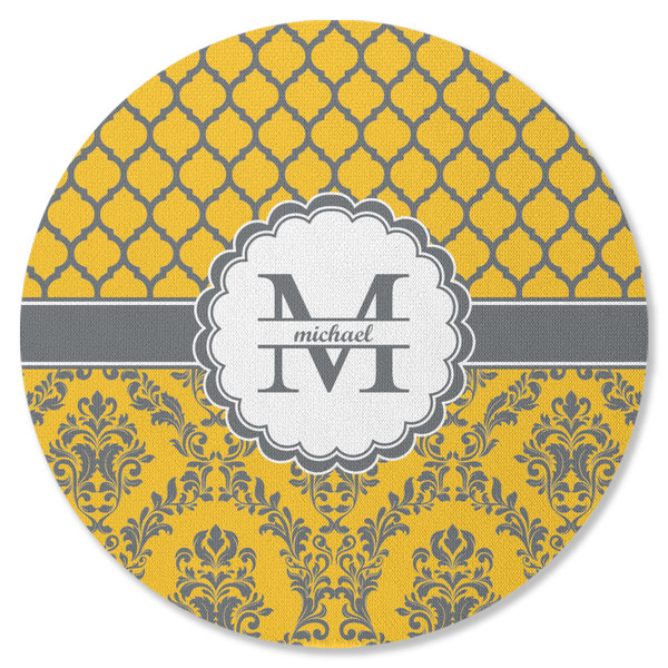 Custom Damask & Moroccan Round Rubber Backed Coaster (Personalized)