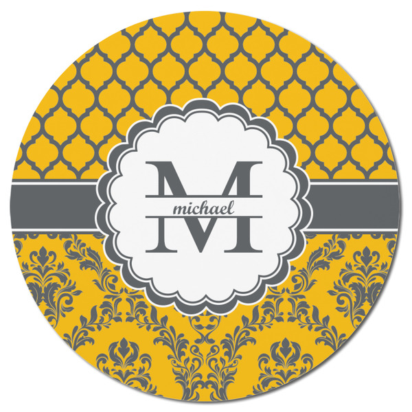 Damask & Moroccan Round Fridge Magnet - FRONT