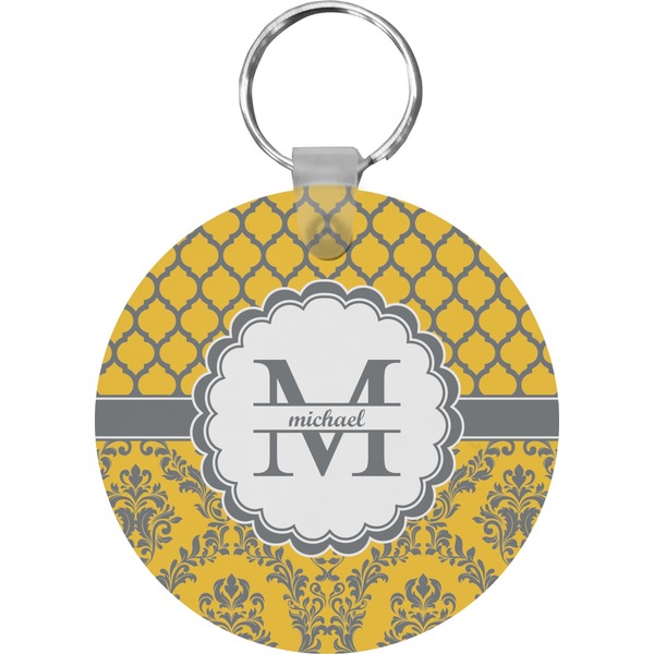 Custom Damask & Moroccan Round Plastic Keychain (Personalized)