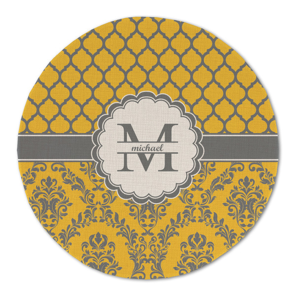 Damask & Moroccan Round Linen Placemats - FRONT (Double Sided)