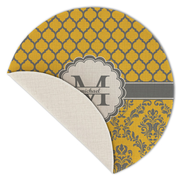 Damask & Moroccan Round Linen Placemats - Front (folded corner single sided)