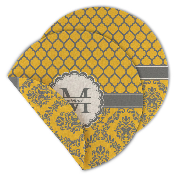 Damask & Moroccan Round Linen Placemats - MAIN (Double-Sided)