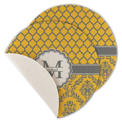 Damask & Moroccan Round Linen Placemat - Single Sided - Set of 4 (Personalized)