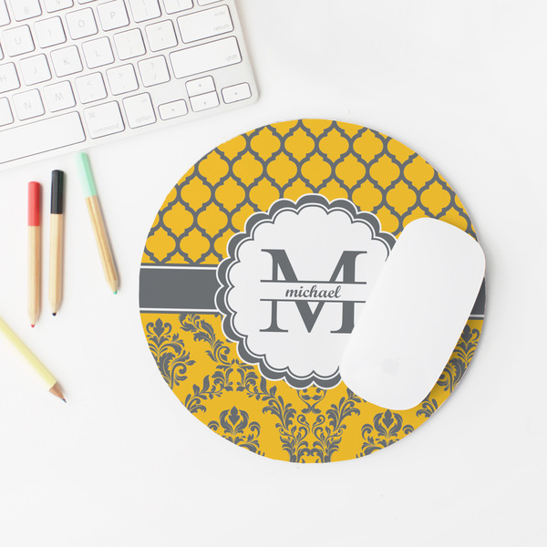 Damask & Moroccan Round Mousepad - LIFESTYLE 2