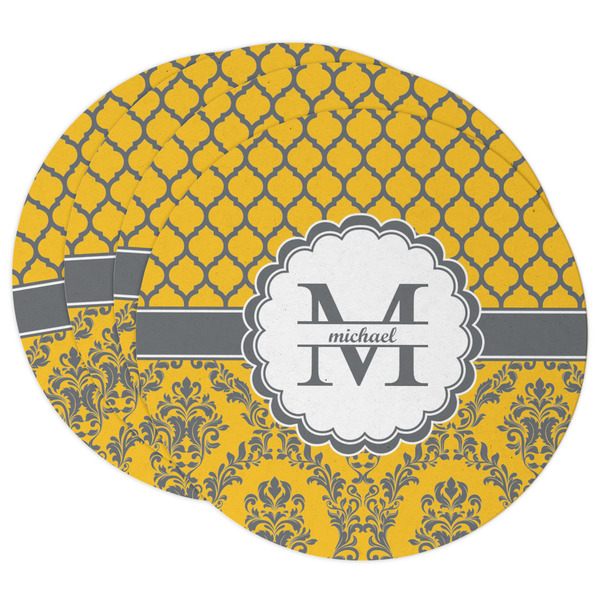 Custom Damask & Moroccan Round Paper Coasters w/ Name and Initial