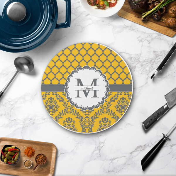 Damask & Moroccan Round Stone Trivet - In Context View