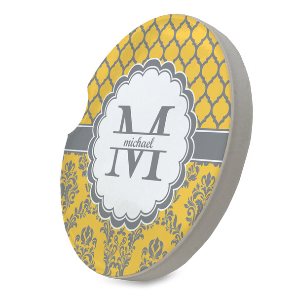 Damask & Moroccan Sandstone Car Coaster - STANDING ANGLE