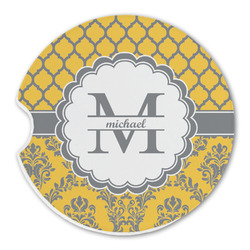 Damask & Moroccan Sandstone Car Coaster - Single (Personalized)