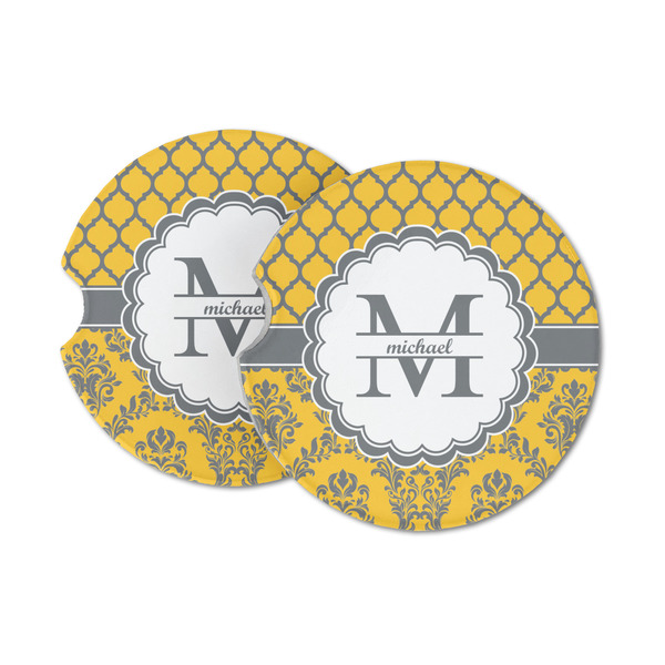 Custom Damask & Moroccan Sandstone Car Coasters - Set of 2 (Personalized)