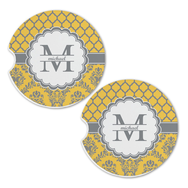Damask & Moroccan Sandstone Car Coasters - Set of 2