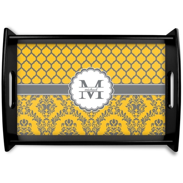 Custom Damask & Moroccan Black Wooden Tray - Small (Personalized)