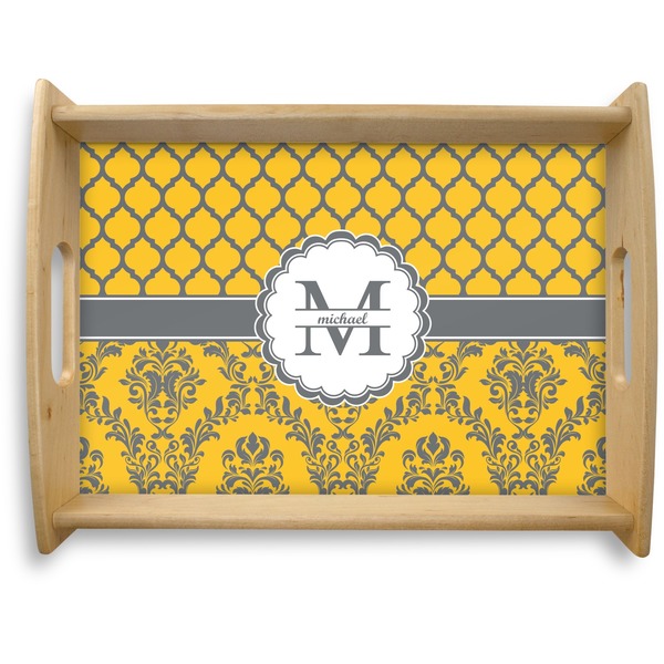 Custom Damask & Moroccan Natural Wooden Tray - Large (Personalized)