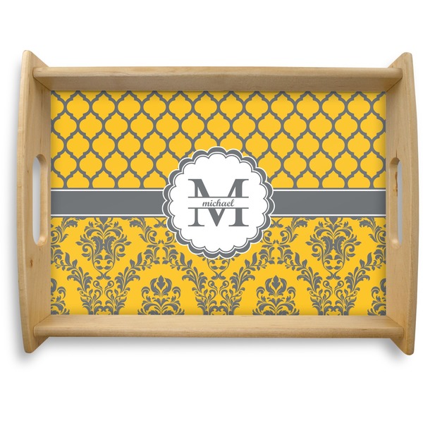 Custom Damask & Moroccan Natural Wooden Tray - Large (Personalized)
