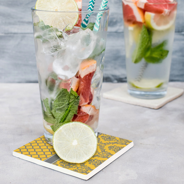 Damask & Moroccan Set of 4 Stone Coasters - In Context View