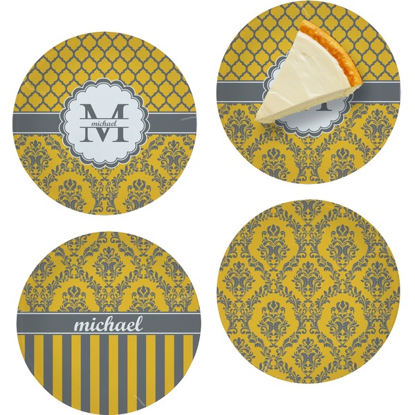 Custom Damask & Moroccan Set of 4 Glass Appetizer / Dessert Plate 8" (Personalized)
