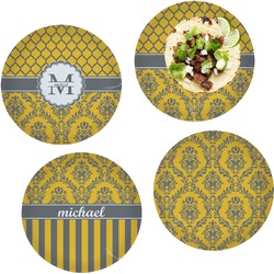 Damask & Moroccan Set of 4 Glass Lunch / Dinner Plate 10" (Personalized)