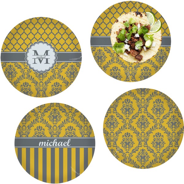Custom Damask & Moroccan Set of 4 Glass Lunch / Dinner Plate 10" (Personalized)