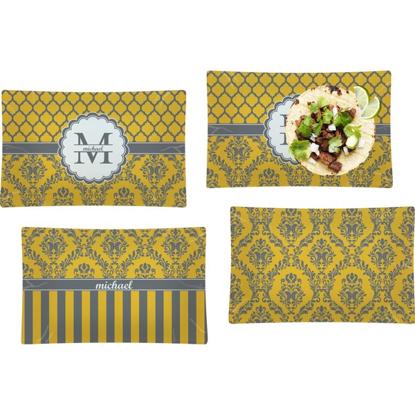 Custom Damask & Moroccan Set of 4 Glass Rectangular Lunch / Dinner Plate (Personalized)