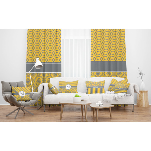 Damask & Moroccan Sheer and Custom Curtains in Room with Matching Pillows