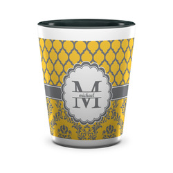 Damask & Moroccan Ceramic Shot Glass - 1.5 oz - Two Tone - Set of 4 (Personalized)
