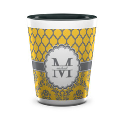 Damask & Moroccan Ceramic Shot Glass - 1.5 oz - Two Tone - Set of 4 (Personalized)