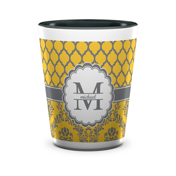 Custom Damask & Moroccan Ceramic Shot Glass - 1.5 oz - Two Tone - Set of 4 (Personalized)