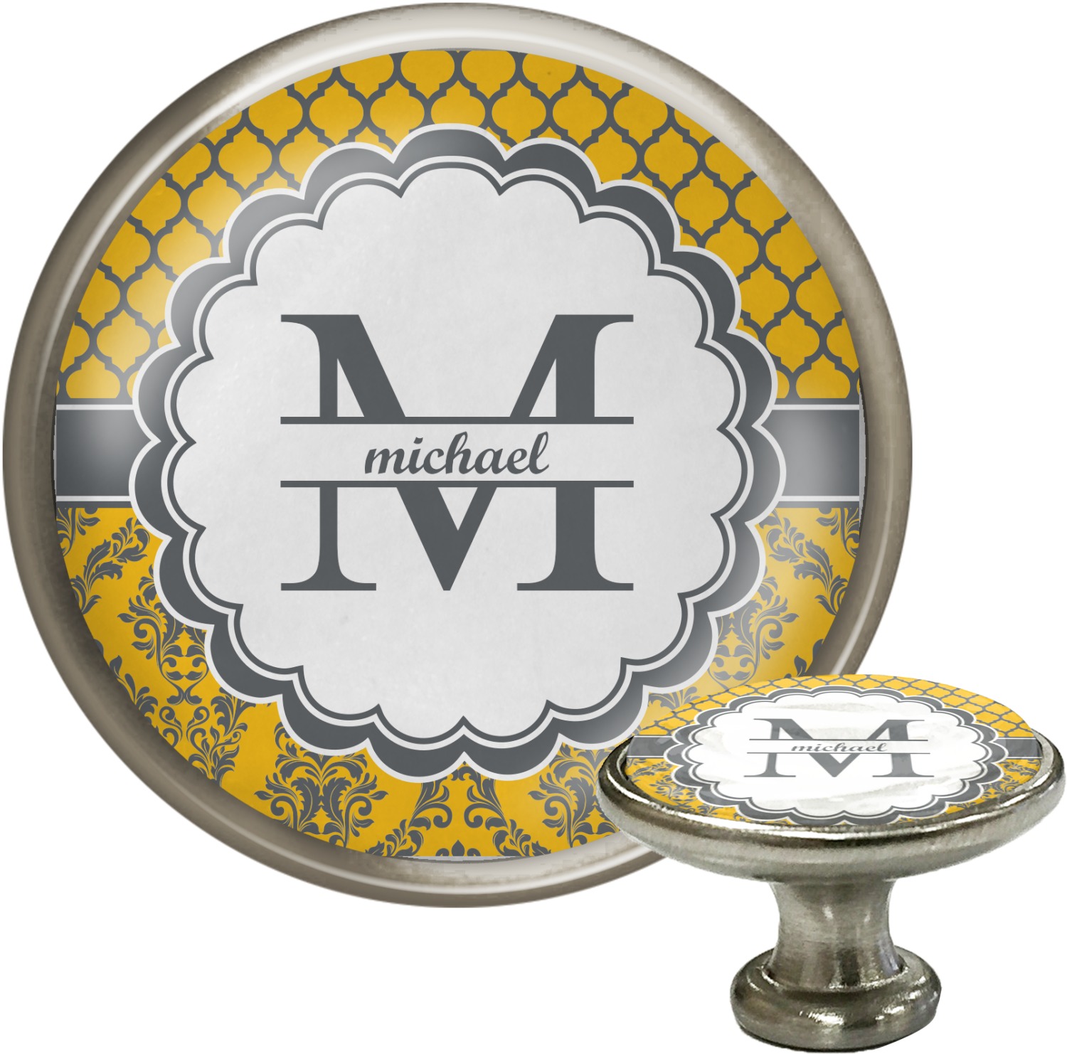 Damask & Moroccan Knob (Silver) (Personalized) YouCustomizeIt