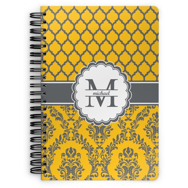 Custom Damask & Moroccan Spiral Notebook - 7x10 w/ Name and Initial