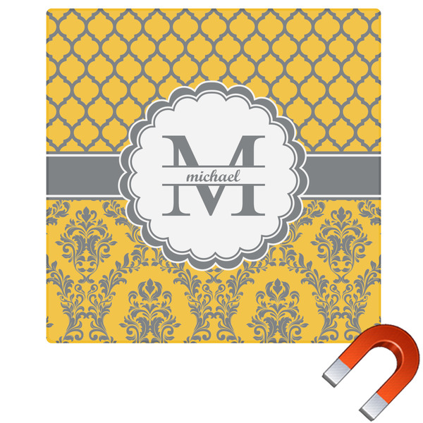 Custom Damask & Moroccan Square Car Magnet - 6" (Personalized)