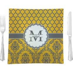 Damask & Moroccan 9.5" Glass Square Lunch / Dinner Plate- Single or Set of 4 (Personalized)