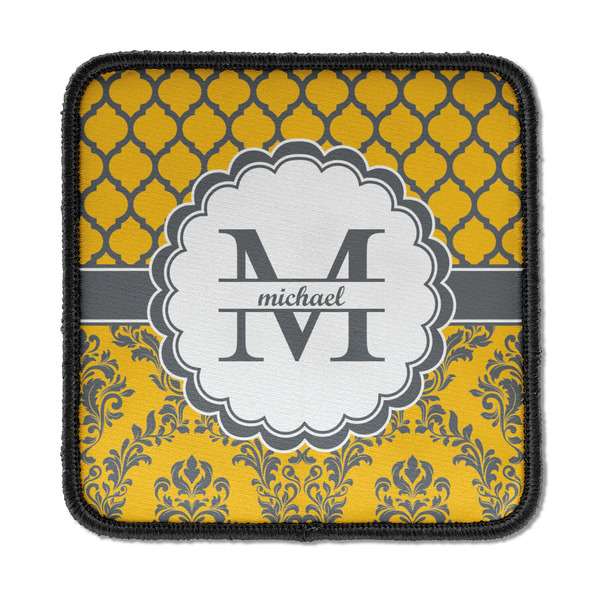 Custom Damask & Moroccan Iron On Square Patch w/ Name and Initial