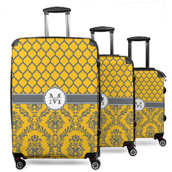 Damask & Moroccan 3 Piece Luggage Set - 20" Carry On, 24" Medium Checked, 28" Large Checked (Personalized)