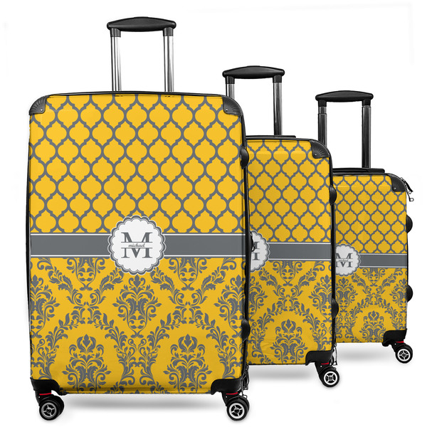 Custom Damask & Moroccan 3 Piece Luggage Set - 20" Carry On, 24" Medium Checked, 28" Large Checked (Personalized)
