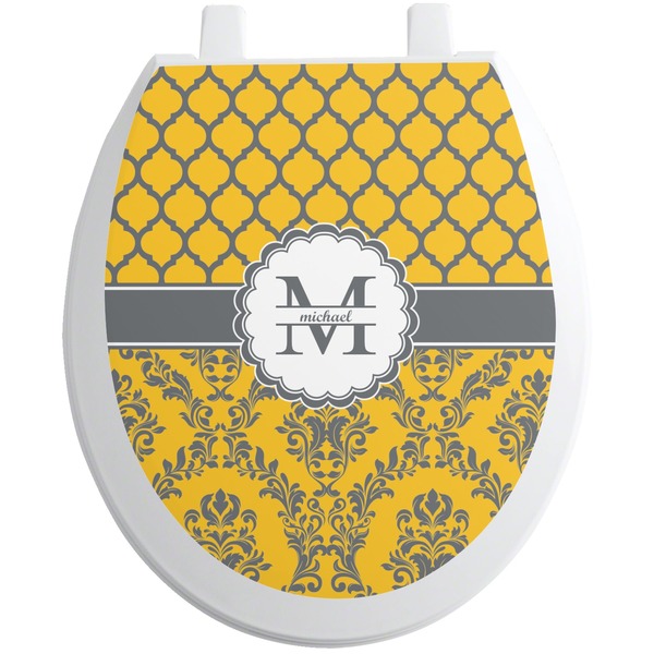 Custom Damask & Moroccan Toilet Seat Decal - Round (Personalized)