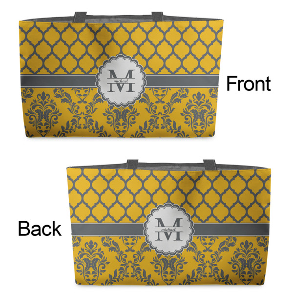 Damask & Moroccan Tote w/Black Handles - Front & Back Views