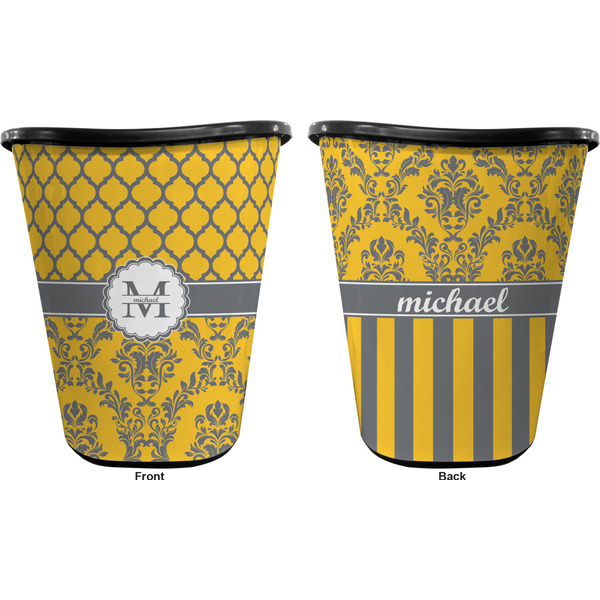 Damask & Moroccan Trash Can Black - Front and Back - Apvl