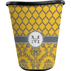 Damask & Moroccan Waste Basket - Single Sided (Black) (Personalized)
