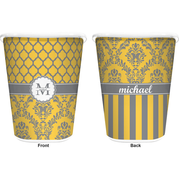 Damask & Moroccan Trash Can White - Front and Back - Apvl