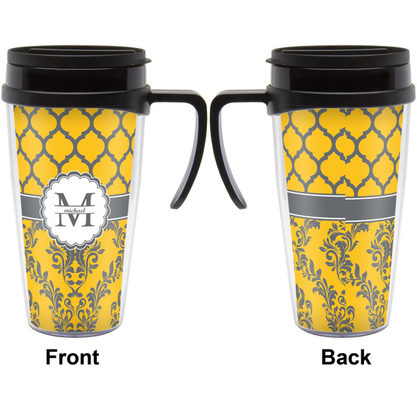 Damask & Moroccan Travel Mug with Black Handle - Approval