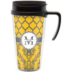 Damask & Moroccan Acrylic Travel Mug with Handle (Personalized)